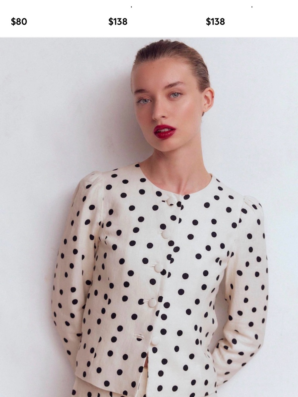 Boden Polka Dot Button-Front Cream Top with Black Dots